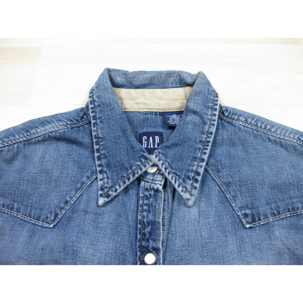 Vintage Y2K GAP Denim Shirt Women's (M) Pearl Snap Long Sleeve Western - Picture 4 of 13